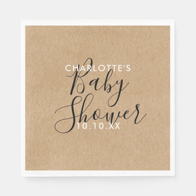 Elegante neutrale Babydusche Rustikale Schrift Serviette (Vorderseite)