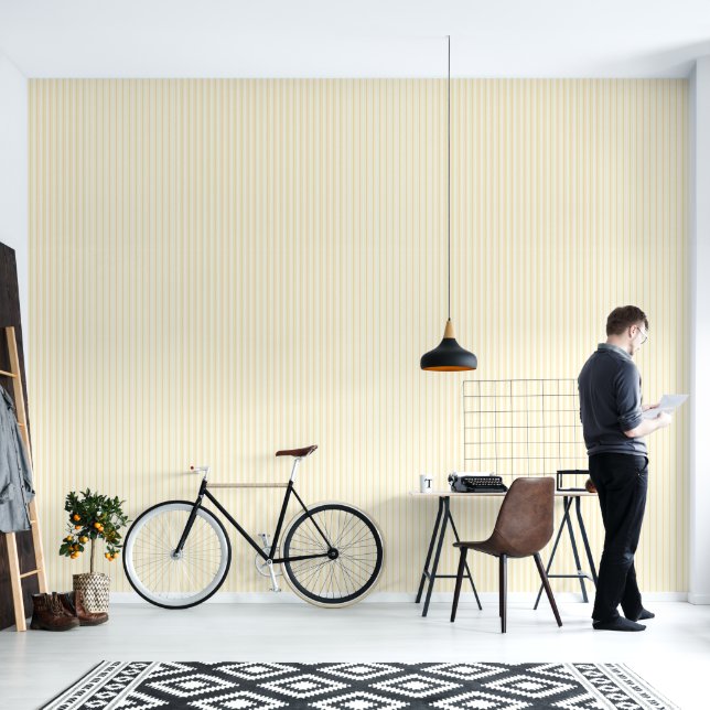 Elegante, neutrale, beige Creme Weiße Streifen Tapete (Wohnbereich)