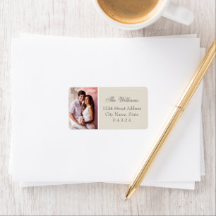 Elegante neutrale beige Hochzeitsfoto-Adresse Adressaufkleber