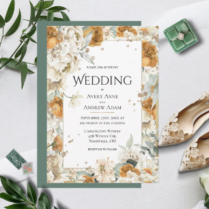 Elegante, neutrale Blütengoldblütenhochzeit Einladung