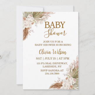 Elegante neutrale Boho-Floral-Baby-Party Einladung