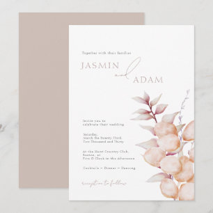 Elegante neutrale botanische Hochzeit Einladung