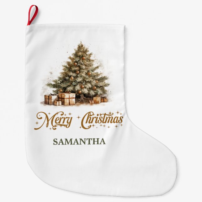 Elegante, neutrale Erdtönen, grün und gold Großer Weihnachtsstrumpf (Vorderseite)