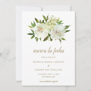 Elegante neutrale Floral White Ivory Gold Spanisch Save The Date