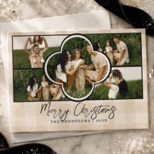 Elegante neutrale Gingham-Mehrfoto-Weihnachtskarte