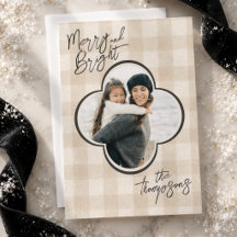 Elegante neutrale Gingham-Vierblatt-Familienfoto