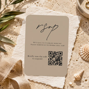 Elegante neutrale Hochzeits-RSVP-QR-Code-Antwort Begleitkarte