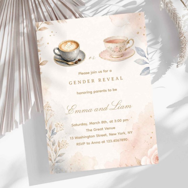 Elegante neutrale Kaffee- oder Teegeschlechtsenthü Einladung (gender reveal invitation, coffee or tea gender reveal, baby shower invite neutral, elegant gender re)