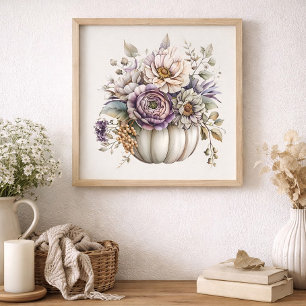 Elegante neutrale Kürbis-Blumen-Herbst-Cottage Poster