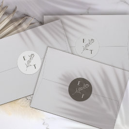 Elegante neutrale Linie Art Blume Hochzeitsaufkleb Etiketten