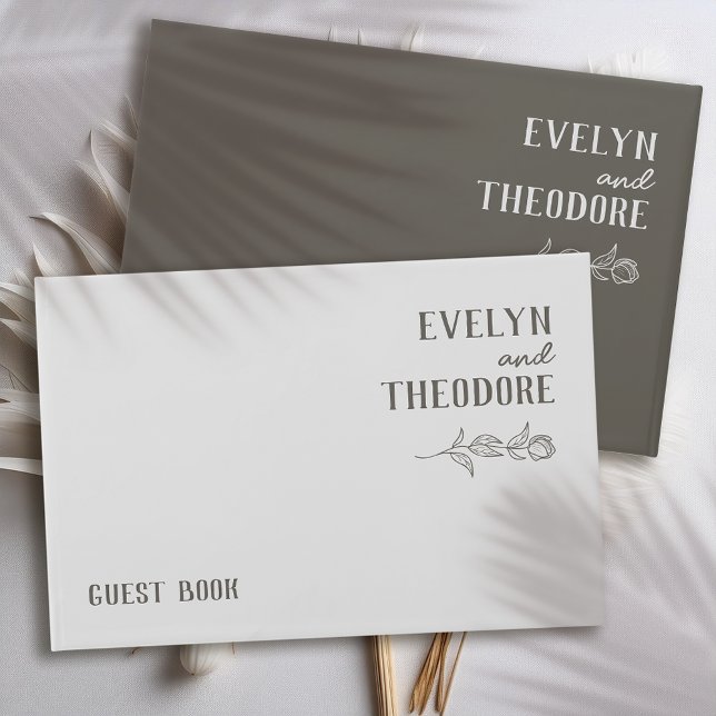 Elegante, neutrale Linie Blume Hochzeit Gästebuch (Von Creator hochgeladen)