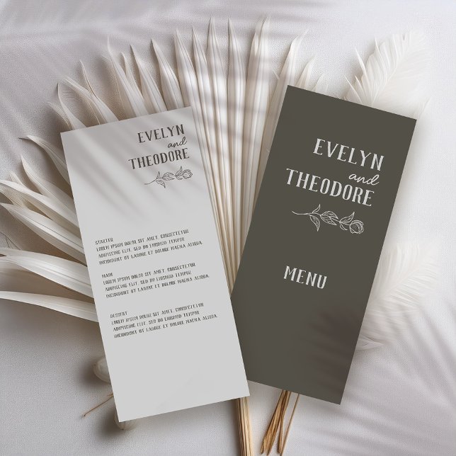 Elegante, neutrale Linie Blume Hochzeit Menükarte (Von Creator hochgeladen)