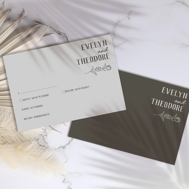 Elegante, neutrale Linie Blume Hochzeit RSVP Karte (Von Creator hochgeladen)