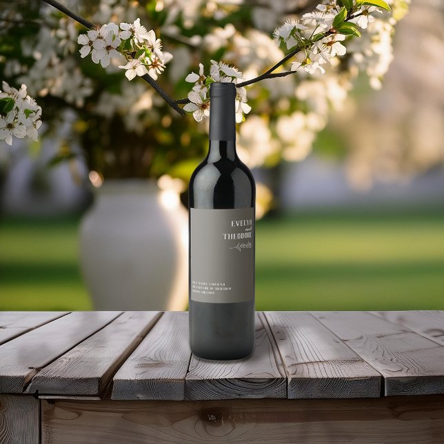 Elegante neutrale Linie Blume Hochzeit Weinetikett (Von Creator hochgeladen)