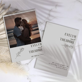 Elegante neutrale Linie Blume mit Foto Hochzeit Save The Date