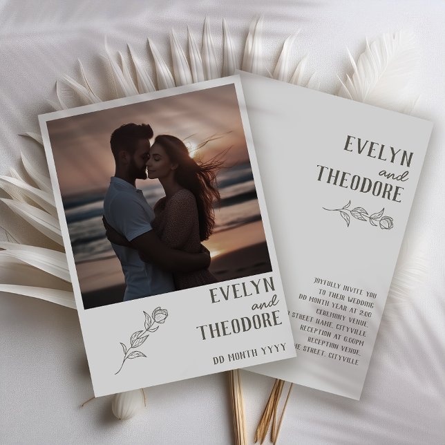 Elegante neutrale Linie Kunstblume Einladung (Von Creator hochgeladen)