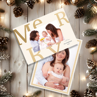 Elegante neutrale „Merry“-Moderne-Foto Feiertagskarte