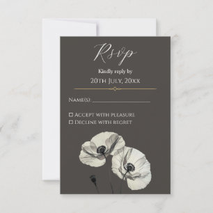 Elegante neutrale Mohnblumen Hochzeit Minimalistis Einladung