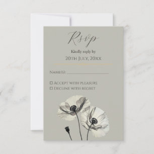 Elegante neutrale Mohnblumen Hochzeit Minimalistis Einladung