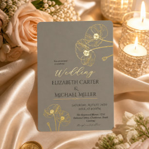 Elegante neutrale Mohnblumen Hochzeit Minimalistis Folieneinladung