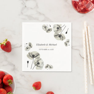 Elegante neutrale Mohnblumen Hochzeit Minimalistis Serviette