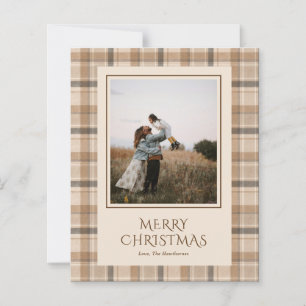Elegante neutrale Tartan-Karo-Weihnachtskarte mit 
