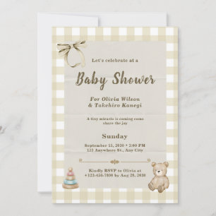Elegante neutrale Teddybär-Baby-Party Einladung
