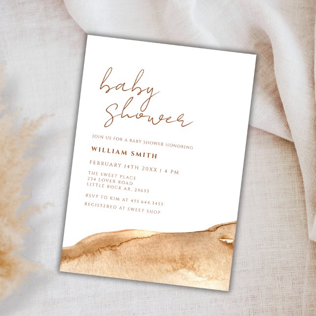 Elegante, neutrale Terracotta Abstrakte Babydusche Einladung (Elegant Neutral Terracotta Abstract Baby Shower Invitation)