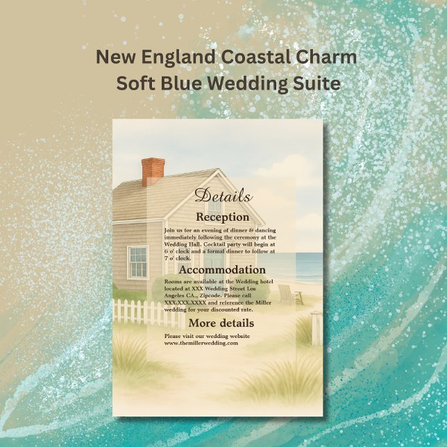 Elegante New England Coastal Soft Blue Wedding Begleitkarte (Von Creator hochgeladen)