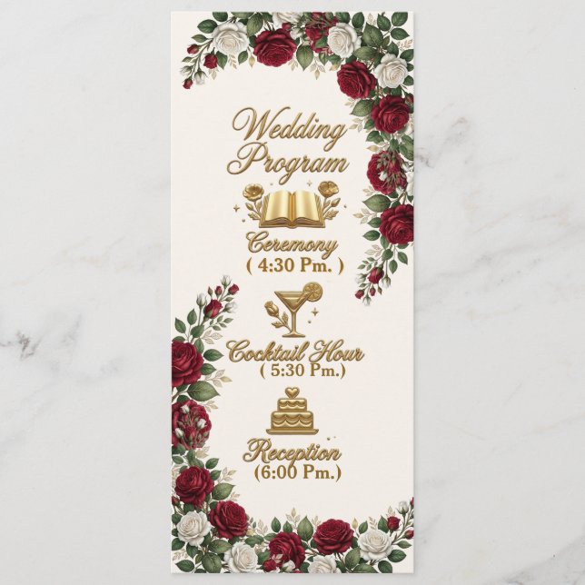 Elegante New Yorker Rosenblüten-Hochzeitsprogrammk Programm (Vorderseite)