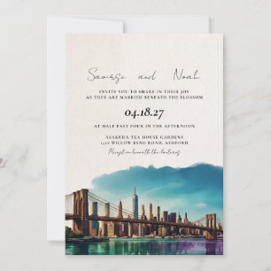Elegante New Yorker Skyline-Zielhochzeit Einladung