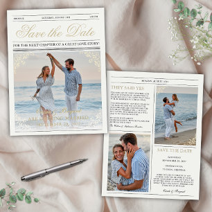 Elegante Newspaper-Verlobung Save the Date