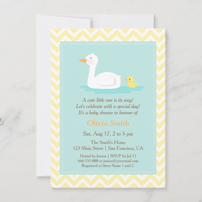 Elegante Niedlich Duck Zickzack Baby Shower Einlad Einladung (Vorderseite)