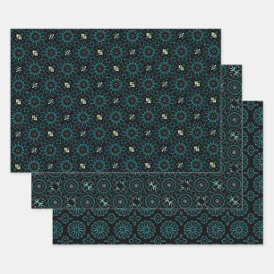 Elegante Niedlich-schicke Schwarz-Aquamarine Geome Geschenkpapier Set