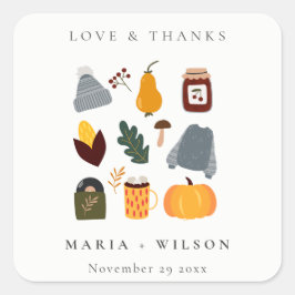 Elegante Niedlich warme, gemütliche Herbsthochzeit Quadratischer Aufkleber