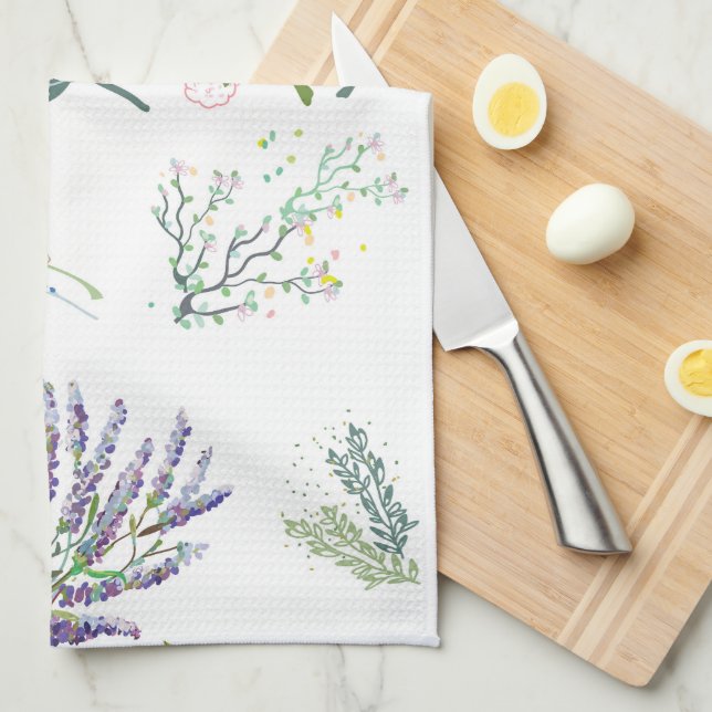 Elegante, niedliche Blätter und Pflanze in Weiß Geschirrtuch (Viertel Falte)