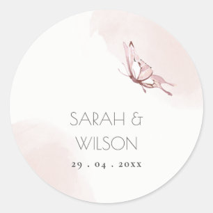 ELEGANTE NIEDLICHE BLUSH WATERCOLOR BUTTERFLY WEDD RUNDER AUFKLEBER