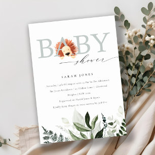 Elegante Niedliche Boho Lion Foliage Baby Shower E Dankeskarte