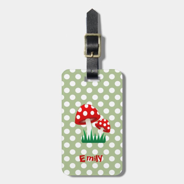 elegante niedliche Pilzpilze Polka Punkte Gepäckanhänger (Vorderseite vertikal)