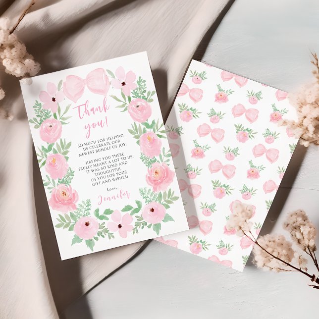 Elegante niedliche Rosa-Bogen-Blütenbrause Dankeskarte (Von Creator hochgeladen)