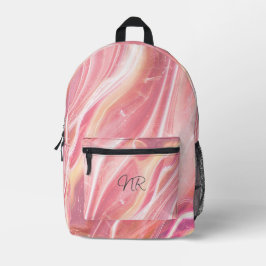Elegante Niedliche Rosa Pfirsichmor Monogramm hinz Bedruckter Rucksack