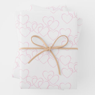 Elegante, Niedliche, rosa und weiße Herzklänge Geschenkpapier Set