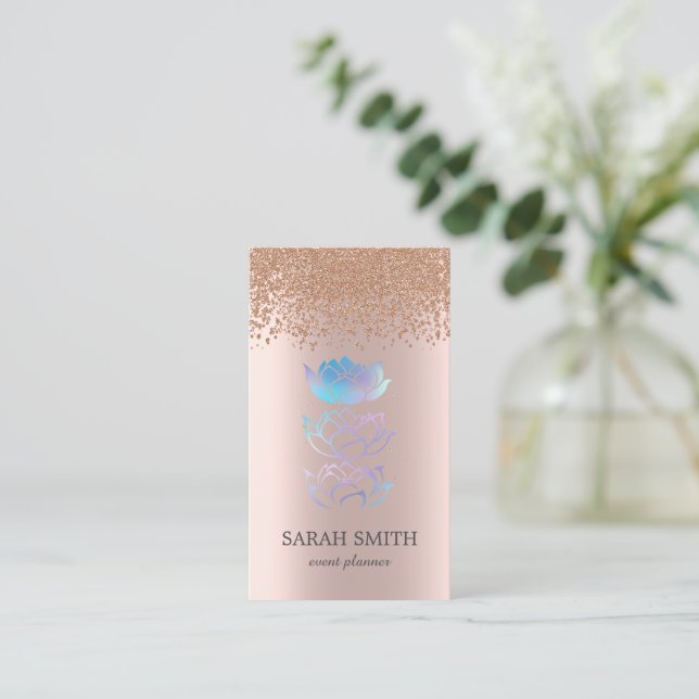 Elegante Niedliche Rose Gold Diamonds Lotus Visitenkarte (Stehend Vorderseite)