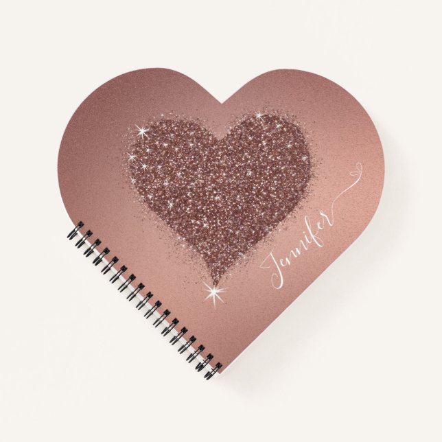 Elegante Niedliche Rose Gold Heart Glitzer Noteboo Notizbuch (Vorderseite)
