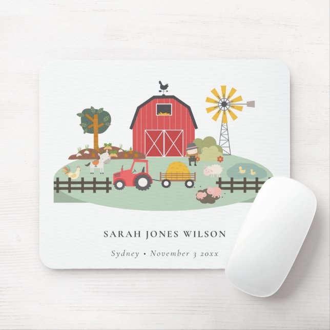 Elegante Niedliche rote grüne Barnyard Farm Animal Mousepad (Mit Mouse)