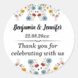 Elegante Niedliche Rustikale Wildblume Hochzeit Runder Aufkleber