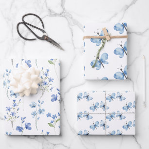 Elegante Niedliche Wildblumen und Schmetterlinge Geschenkpapier Set