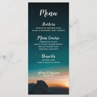 Elegante Night Sky Mountains Galaxy Stars Hochzeit Menükarte