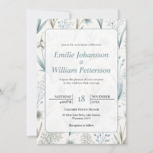 Elegante nordische Floral-Hochzeit in Teal Minimal Einladung