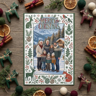 Elegante nordische Winter-Alpen-Weihnachtsfamilien Einladung